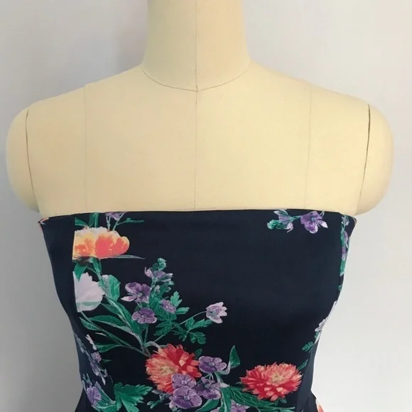 New York and Company Navy Floral Strapless Dress - Picture 3 of 7